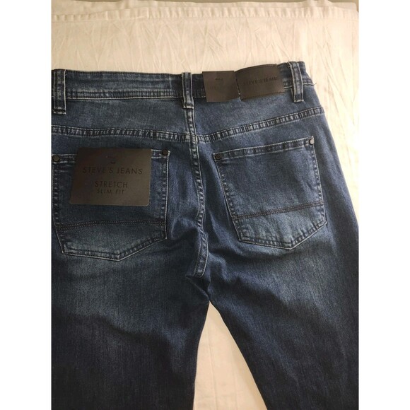 Steve's Jeans Mens Sz 30/32 Blue Dark Wash Stretch Distressed Ripped Slim Fit - Picture 2 of 6